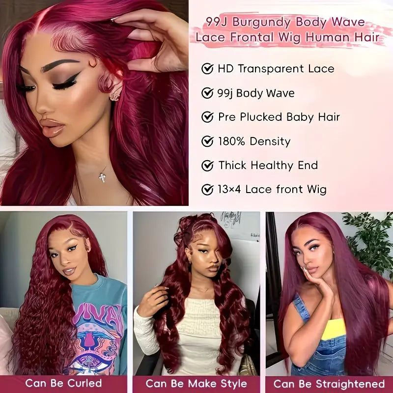 Vibrant Burgundy 13x4 HD Lace Frontal Body Wave Human Hair Wig - Wigfluence
