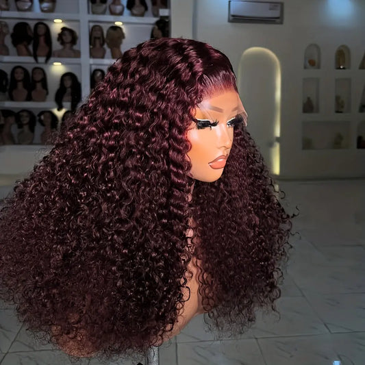 Wine Red 180% Density 13x4 Lace Front Wig - Long, Soft Curls, Heat-Resistant Synthetic Wig for Daily Wear