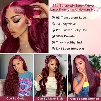Vibrant Burgundy 13x4 HD Lace Frontal Body Wave Human Hair Wig - Wigfluence
