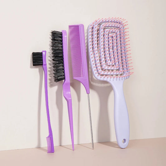 5Pcs Comb Set Relaxing Elastic Massage Comb Hollow Out Hair Brush Scalp Massage Combs Hair Styling Spray Bottle Hair Salon Tools